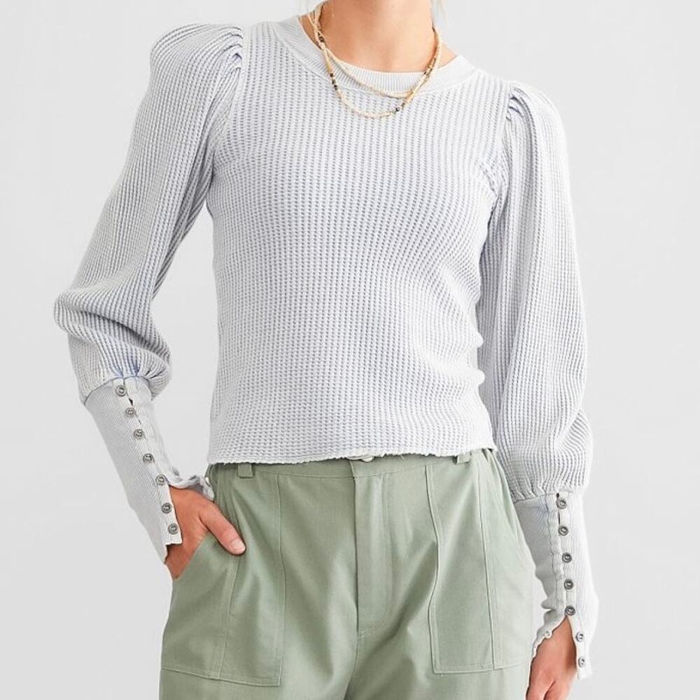 SOLD 💕Free People FP One Blue Moon Wesley Thermal Blouson Sleeve Top Size L - Picture 5 of 15